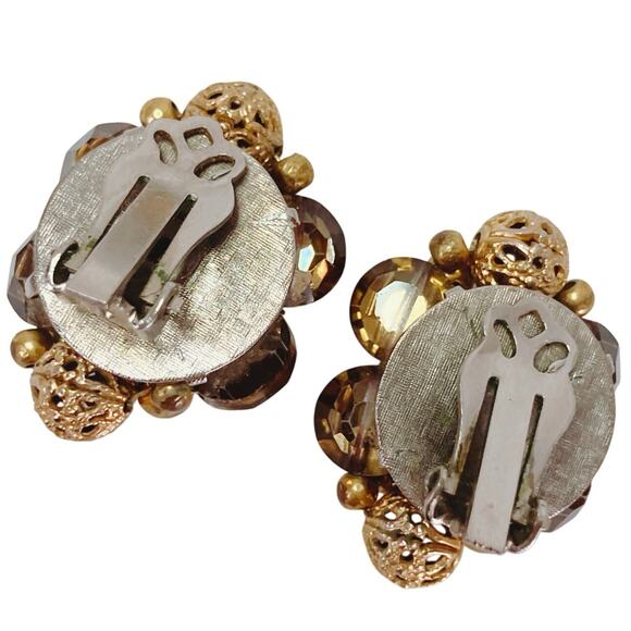 VTG Mid Century Clip On Earrings Faux Pearl Gold Tone Bead Cluster 1950s Baroque - Picture 7 of 11